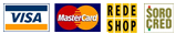 Visa, Mastercard, Elo, Hipercard, American Express